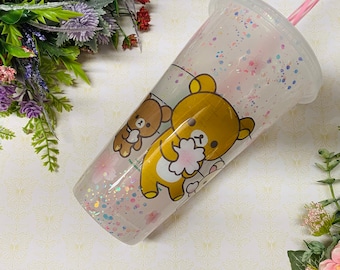Handmade Anime Kawaii Bear Reusable Starbucks Venti Cold Cup Tumbler Coated in Epoxy Resin  | Coffee Cup | Reusable Tumbler Custom