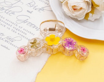 Real Pressed Flower Hair Claw: Handmade Floral Hair Clip