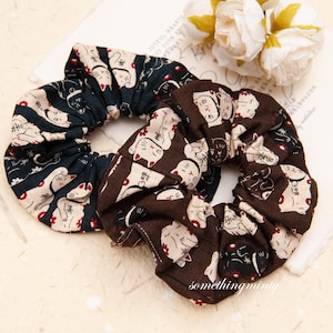 Handmade Japanese Lucky Cat Scrunchie: Kimono Fabric Hair Tie