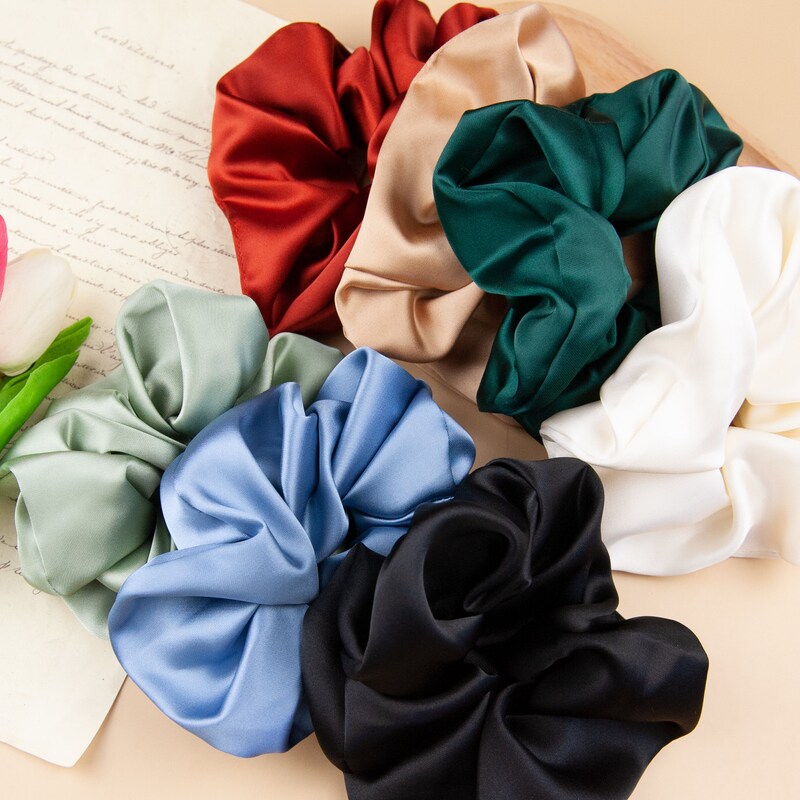 Handmade Velvet Extra Large Hair Scrunchies - Multicolored Plain Colors, Eco-Friendly