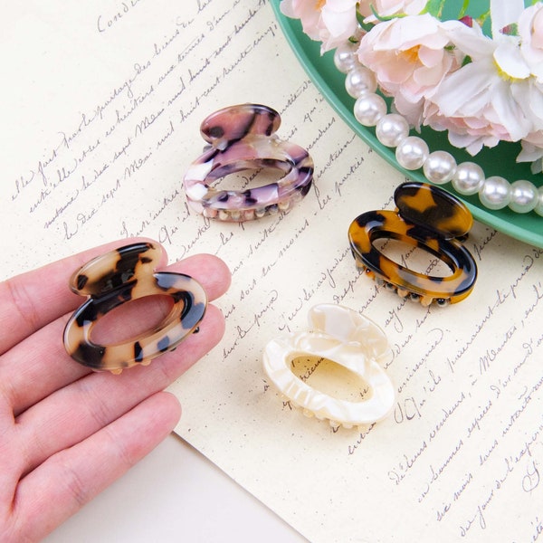 Small Cellulose Hair Claw/Small Floral Acetate Hair Claw Clip/ Oval Marble Hair Clip/Gift for Her