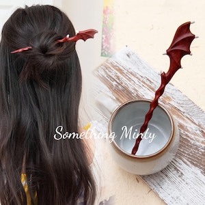 Handcrafted Dragon Wing Design Wood Hair Stick, Wood Hair Pin, Unique Hair Accessory, Unisex Hair Gift