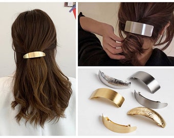 Minimal French Style Double Clasp Metal Non-Slip Barrette/ Metal Gold and Silver Barrette Clip/ Metal Hair Clip for Thick Hair/ Gift for Her