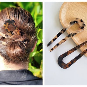 U Shape Two Pronged Minimal Hair Pin/Acetate Hair Fork for Thick Hair/Bun Holder and Ponytail Holder/ Gift for Her