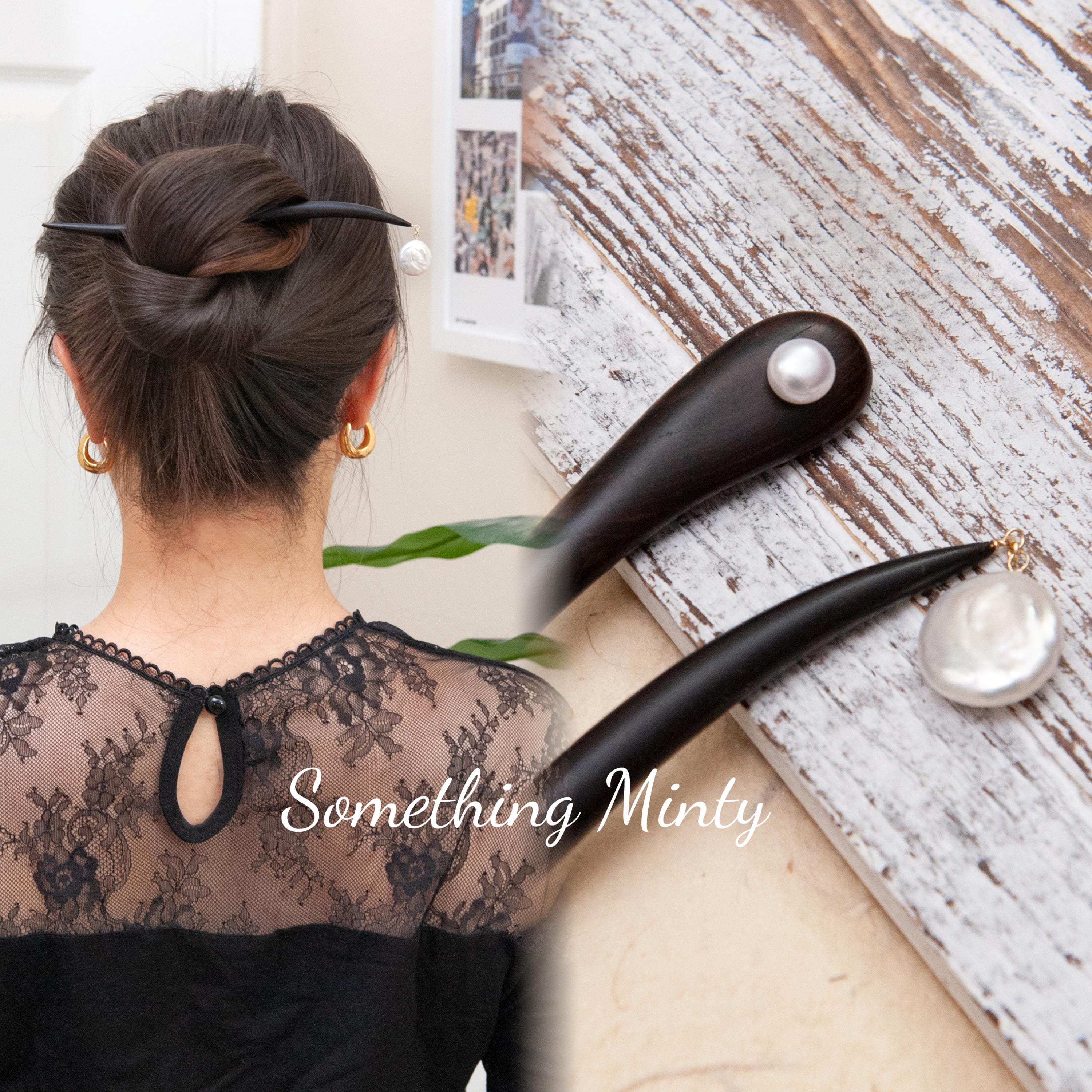 Handmade Freshwater Keshi Pearl Rose Quartz Wood Hair Stick Freshwater Keshi Stick Pearl Necklace – Aplos Vista main image 4