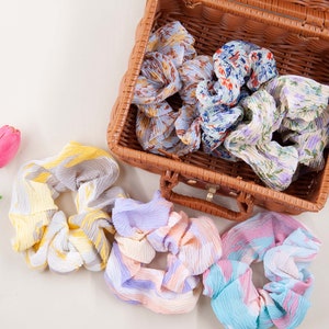Large Multi Color Floral Hair Tie/ Spring and Summer Large Floral Hair Scrunchies/Gift for Her/ Mother&#39;s Day Gift