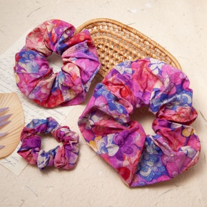 Handmade Liberty London Fabric Scrunchie: Pink Purple Floral Hair Tie