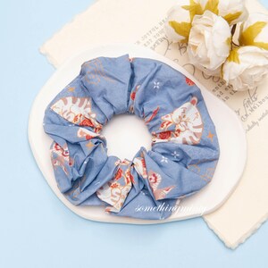 Handmade Japanese Cat Print Scrunchie: Cotton Hair Tie