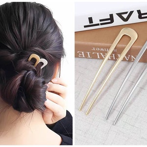 French U-Shaped Minimal Metal Hair Pin/Gold and Silver French Hair Pin/Chignon Hair Pin for Women and Girls/ Gift for Her