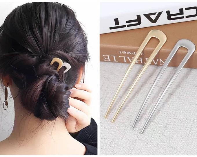 French Ushaped Minimal Metal Hair Pin/gold and Silver French Hair Pin/chignon Hair Pin for