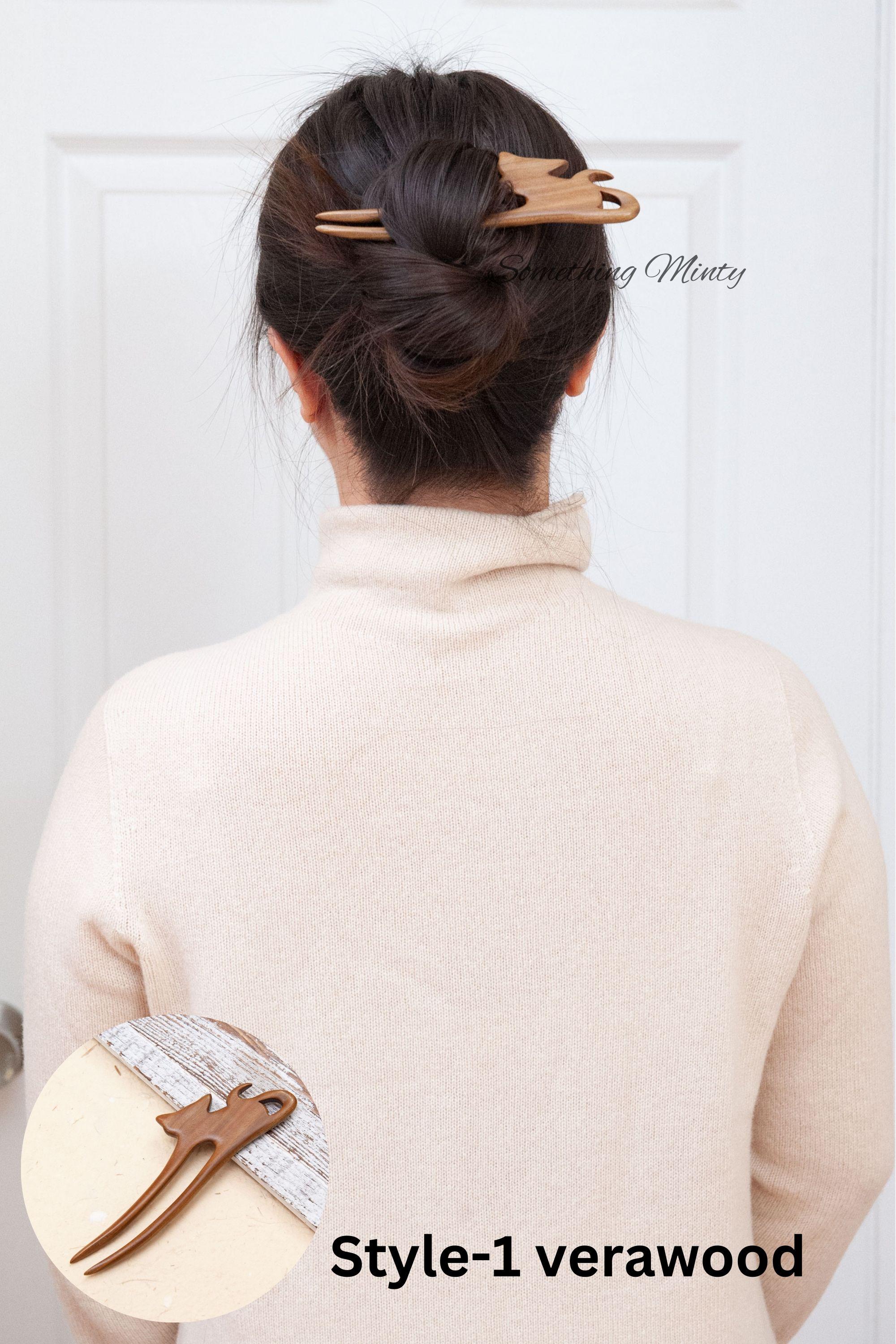 (ミー様) Custom Large Cat Wooden Hair Pin, Handmade Natural Eco