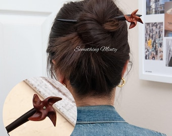 Handmade Wood Hair Stick: Rustic Windmill Hair Pin