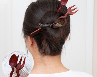 Handmade Wood Hair Stick: Fork & Spoon Design, Eco-Friendly Hair Pin