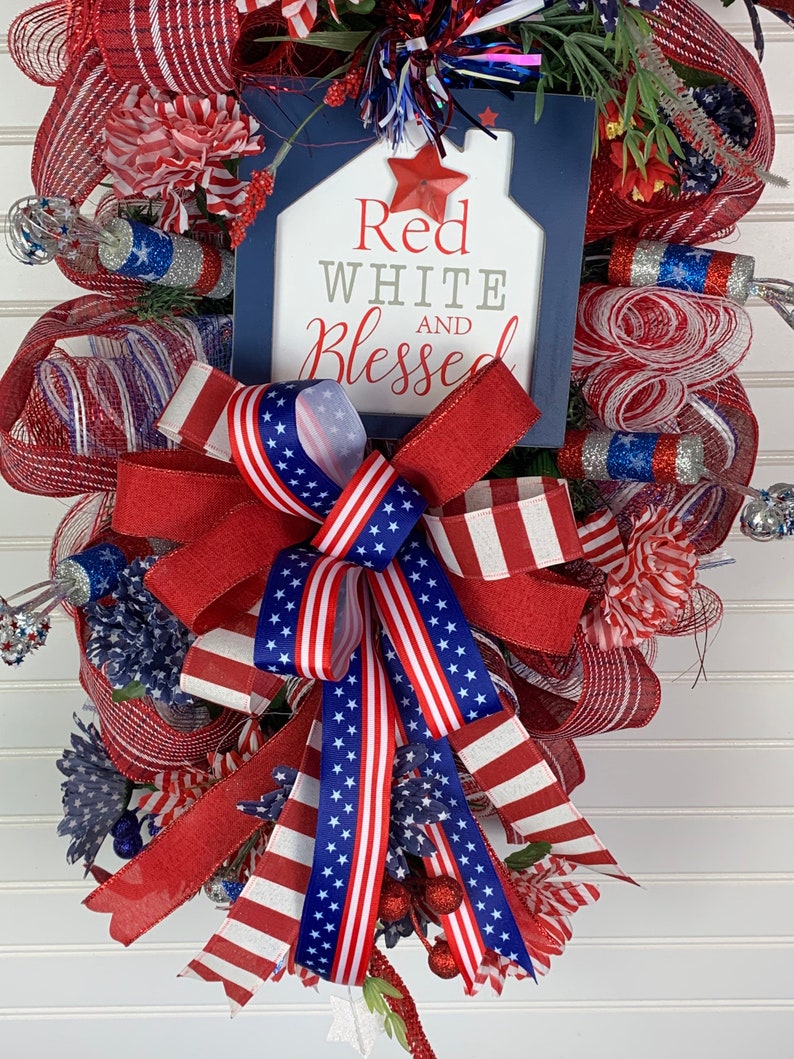 Patriotic Door Swag, Red White Blue Door Swag, 4th of July Door Swag ...
