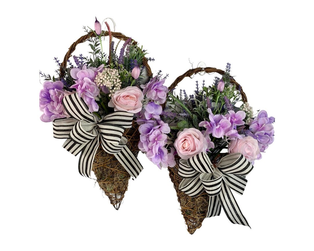 Lavender Grapevine Basket Wreaths, Purple Floral Basket Wreaths for