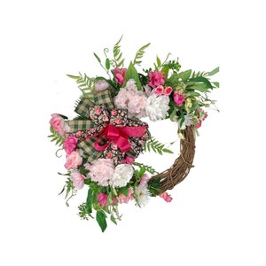 Pink and White Peony Grapevine Wreath – Handmade Floral Door Decor – Elegant Spring Wreath – Rustic Wedding Decor – Front Door Wall Hanging