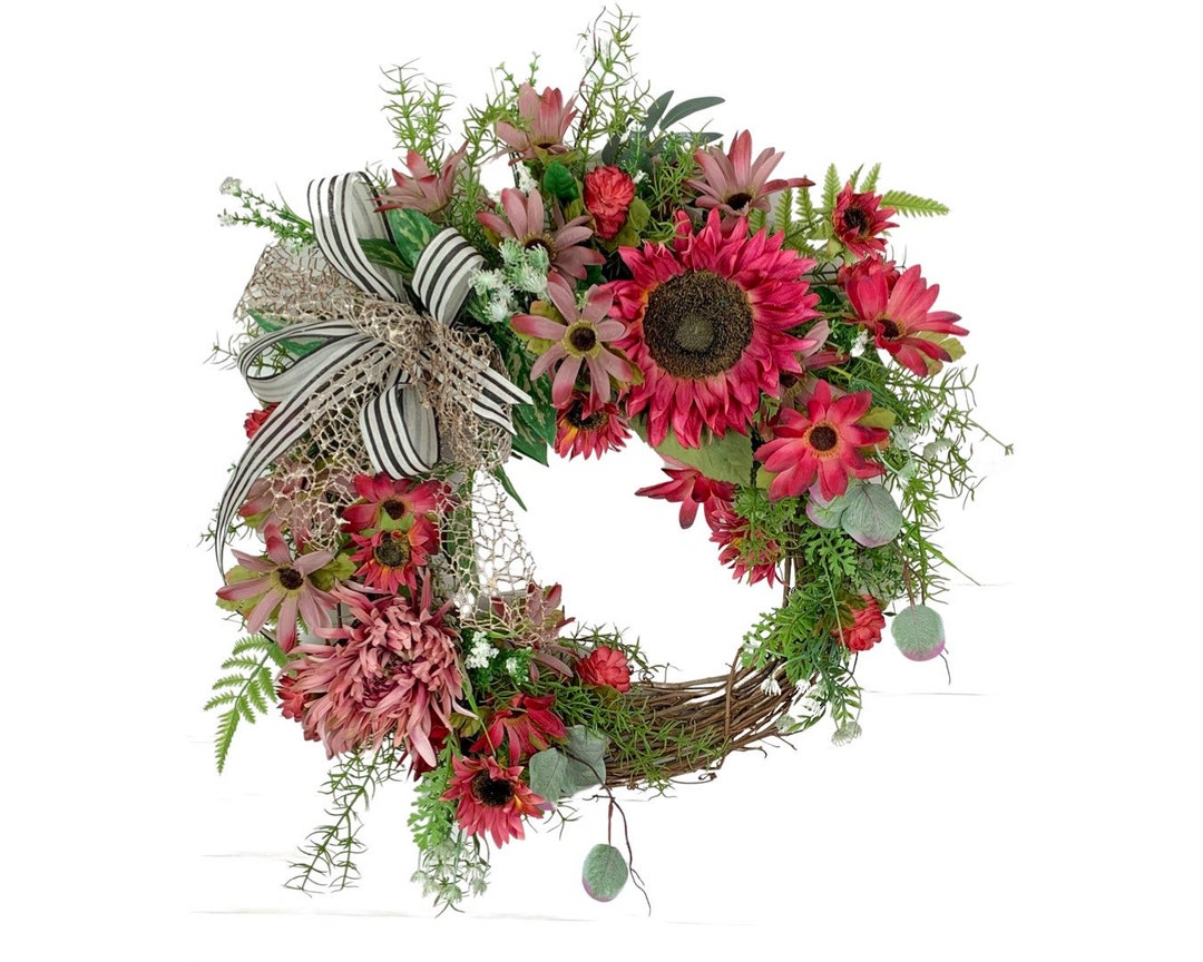 Burgundy Sunflower Wreath Everyday Sunflower Wreath for Front Etsy