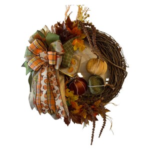 Velvet Pumpkins Wreath for front door, Fall porch Hanger, Thanksgiving fall home Decorations, Holiday Wreath, Large Thanksgiving door twig