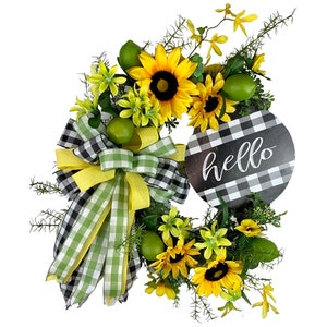 Green Lemon Wreath – Year-Round Kitchen Decor – Rustic Grapevine Front Door Wreath – Farmhouse Lemon Wreath – Handmade Gift