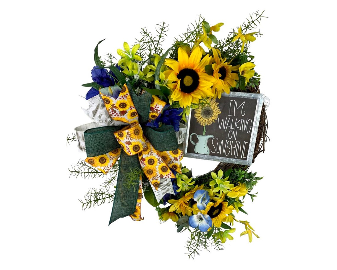 Yellow Sunflower Wreath Sunflower Porch Wreath Yellow Wreath Etsy