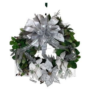 Elegant Silver Winter Wreath Holiday Wreath White Silver Poinsettia Wreath Winter Wonderland Front Door Decoration Winter Wreath