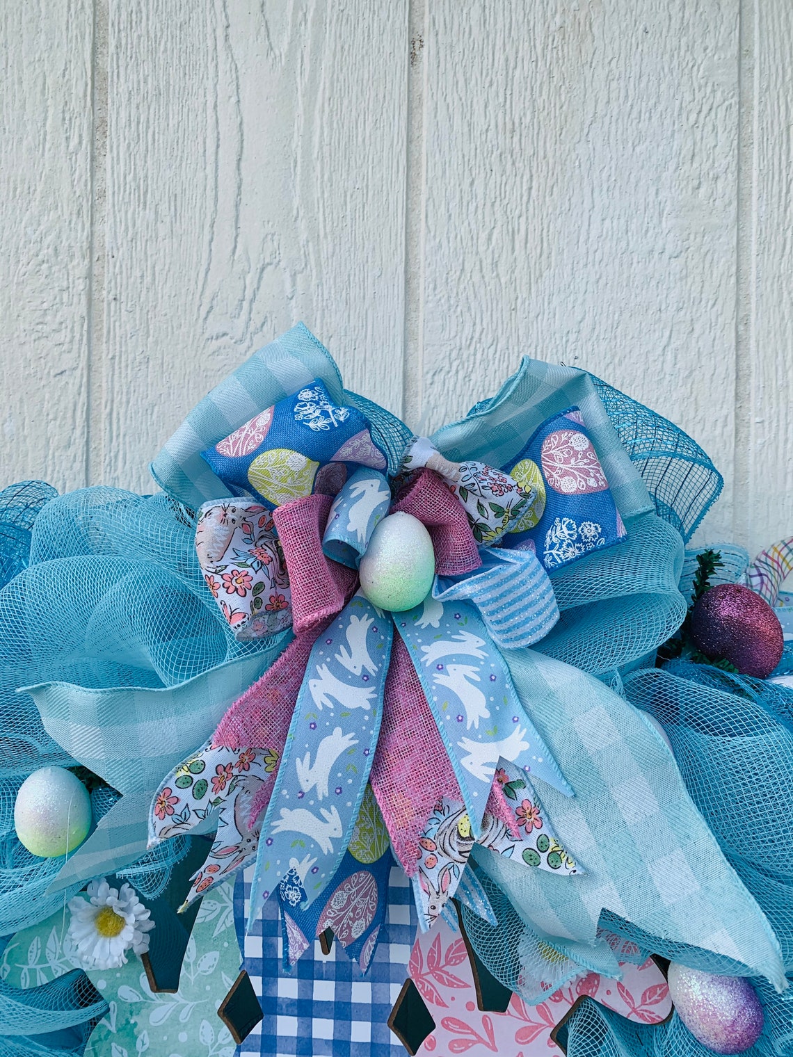 Easter Wreath Front Door Décor Bunny Wreath Blue wreath Pink Etsy