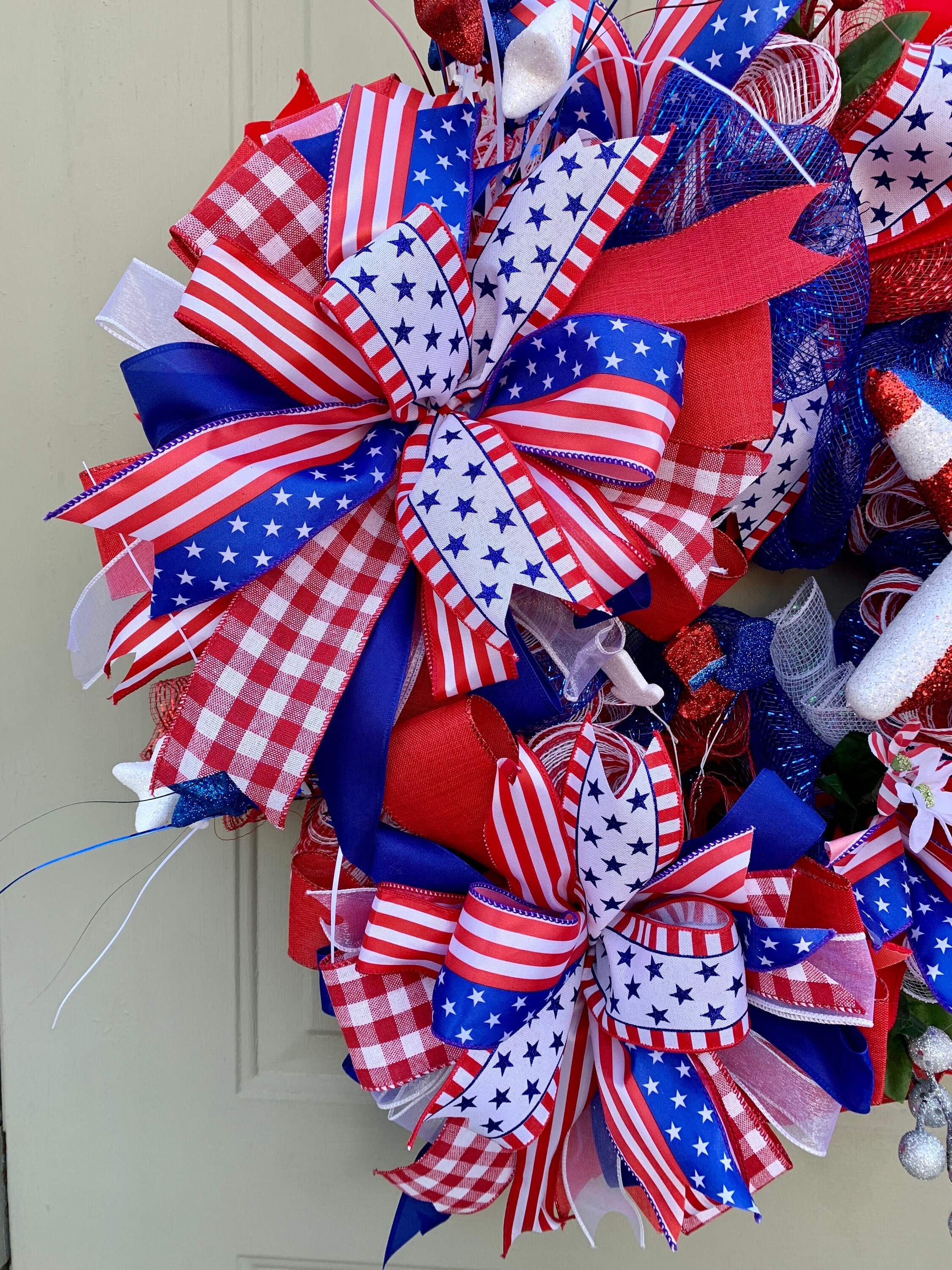 4th of July Star Wreath for Front Door, Red Blue and White Patriotic ...
