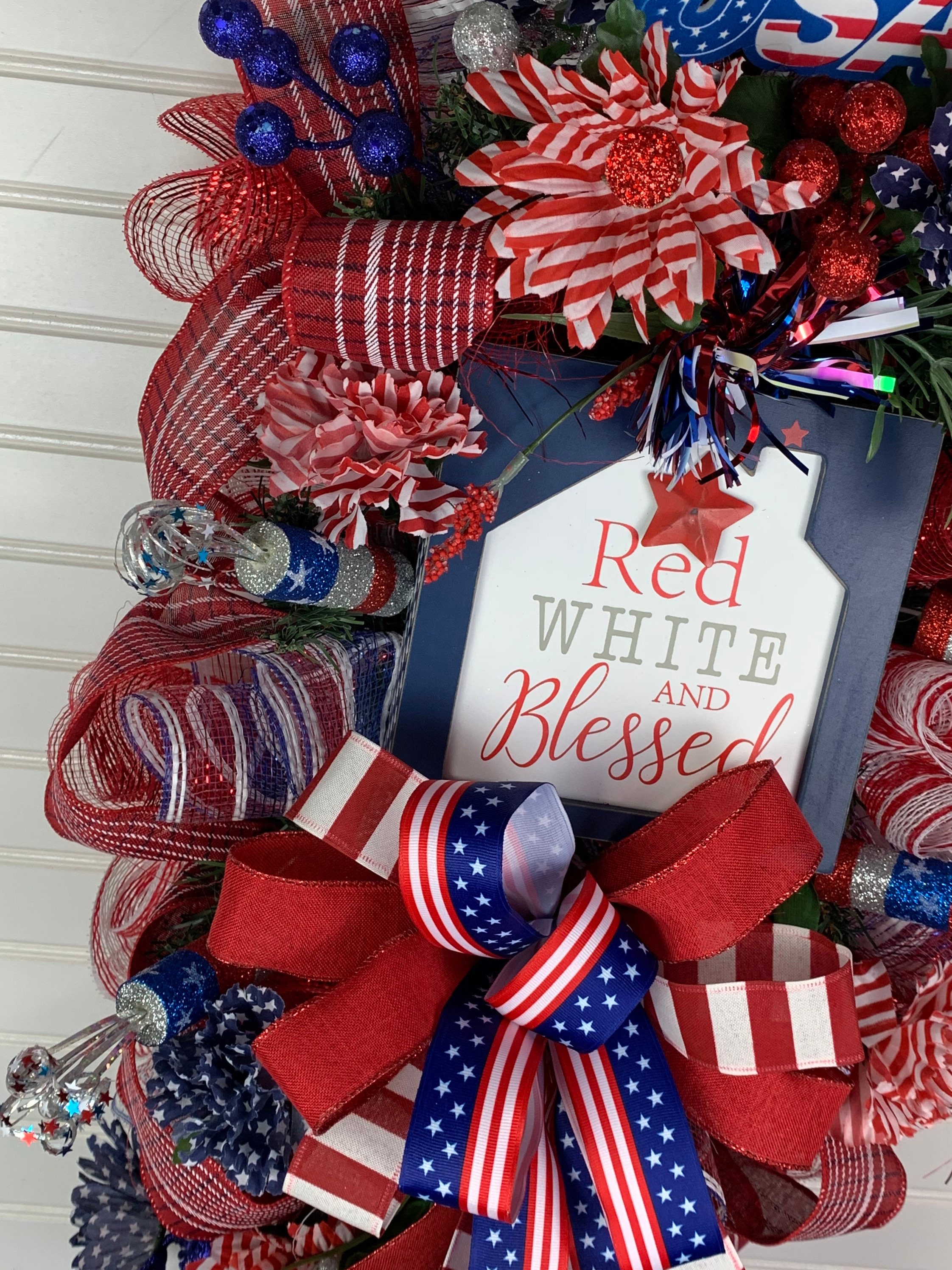 Patriotic Door Swag, Red White Blue Door Swag, 4th of July Door Swag ...
