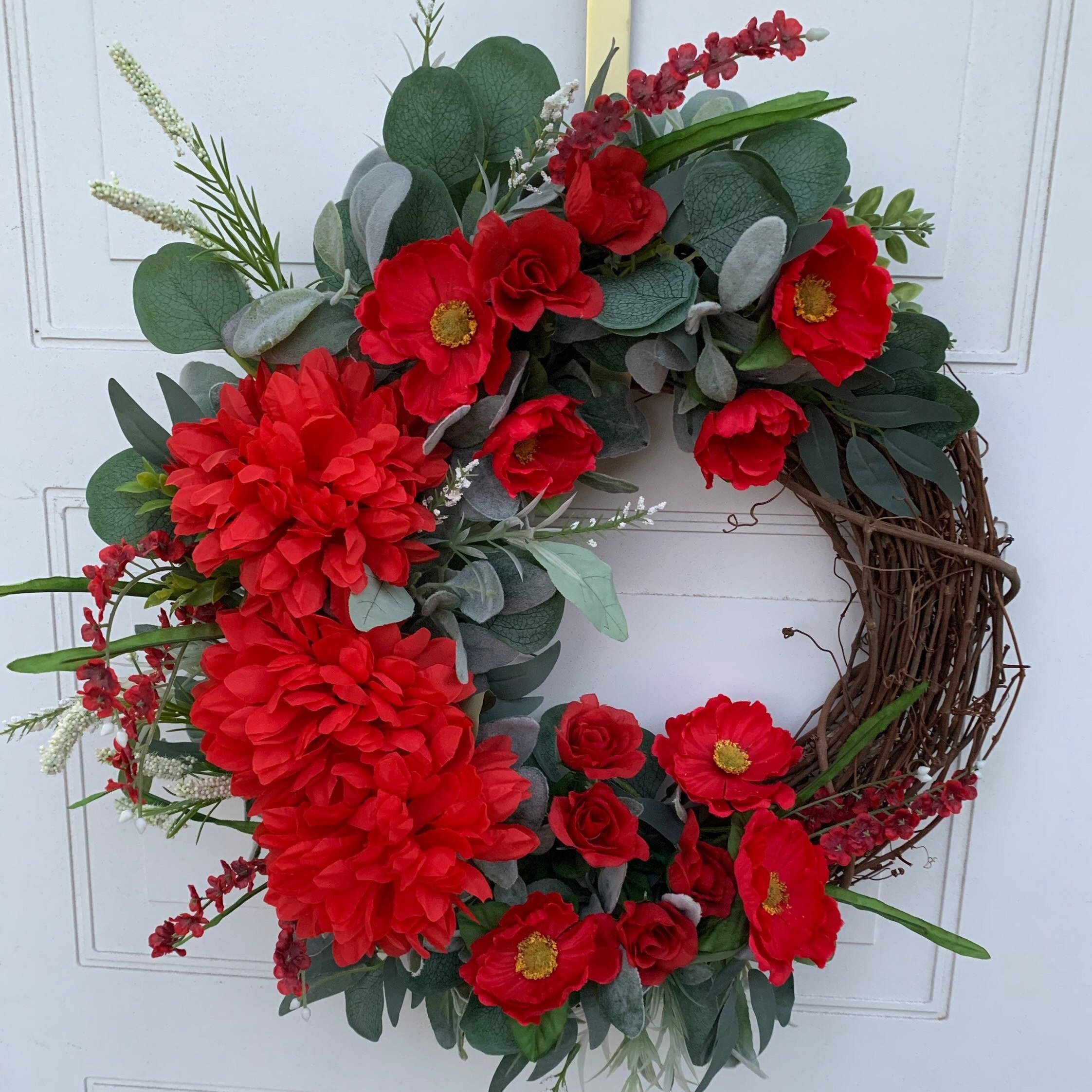 Christmas Wreath for Front Door Red Hydrangea Flower Door Etsy UK