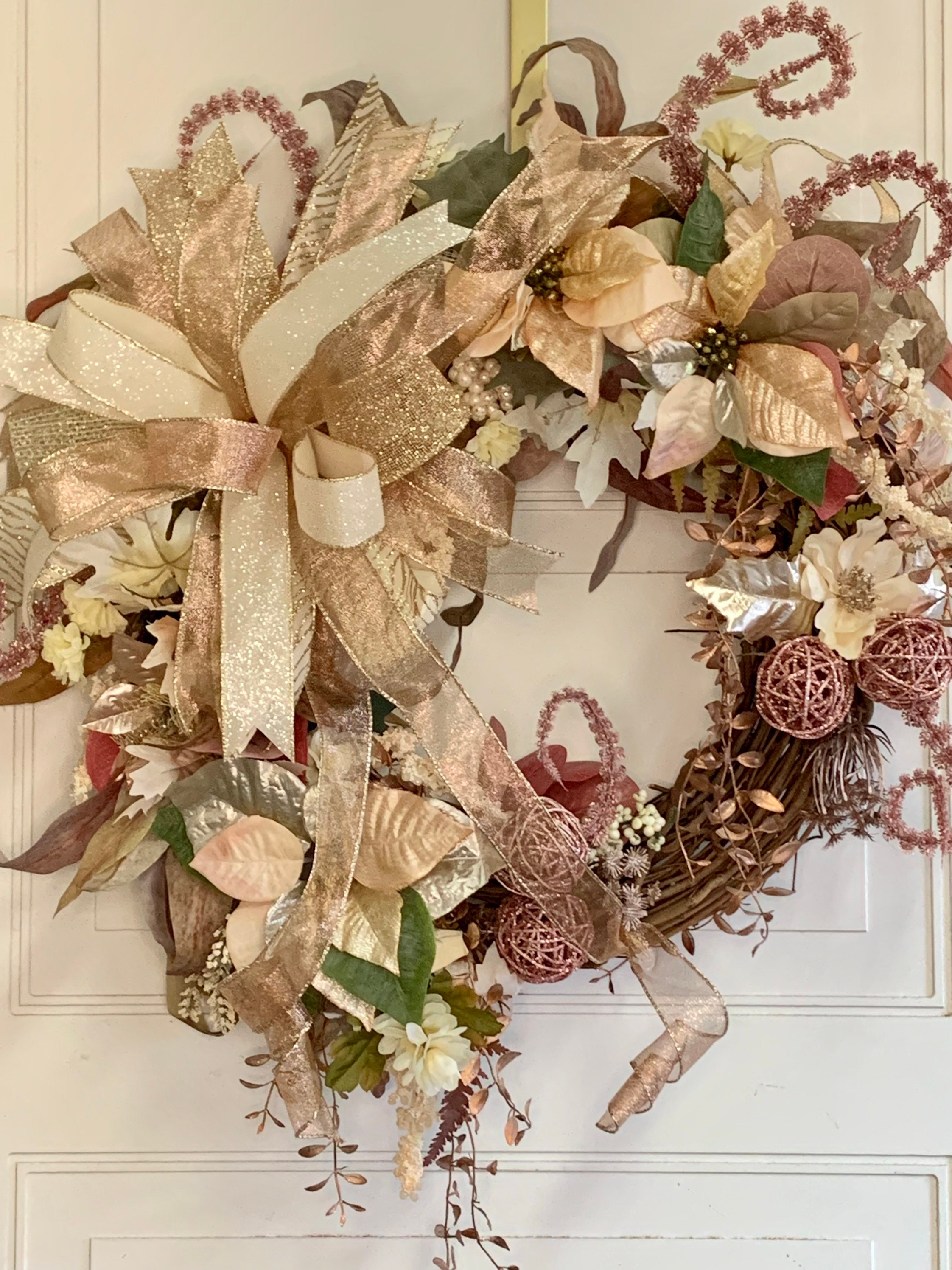 Pink and Gold Wreath for Front Door Pink and Gold Poinsettias - Etsy