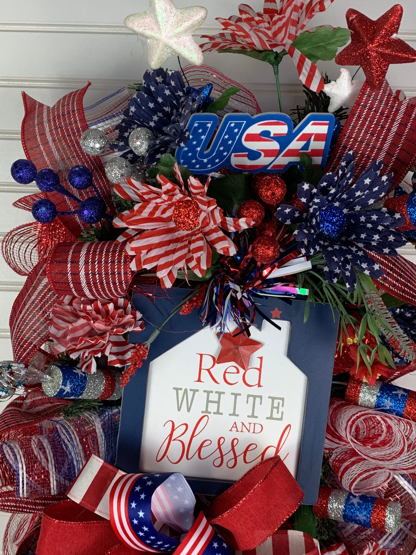 Patriotic Door Swag Red White Blue Door Swag 4th of July - Etsy