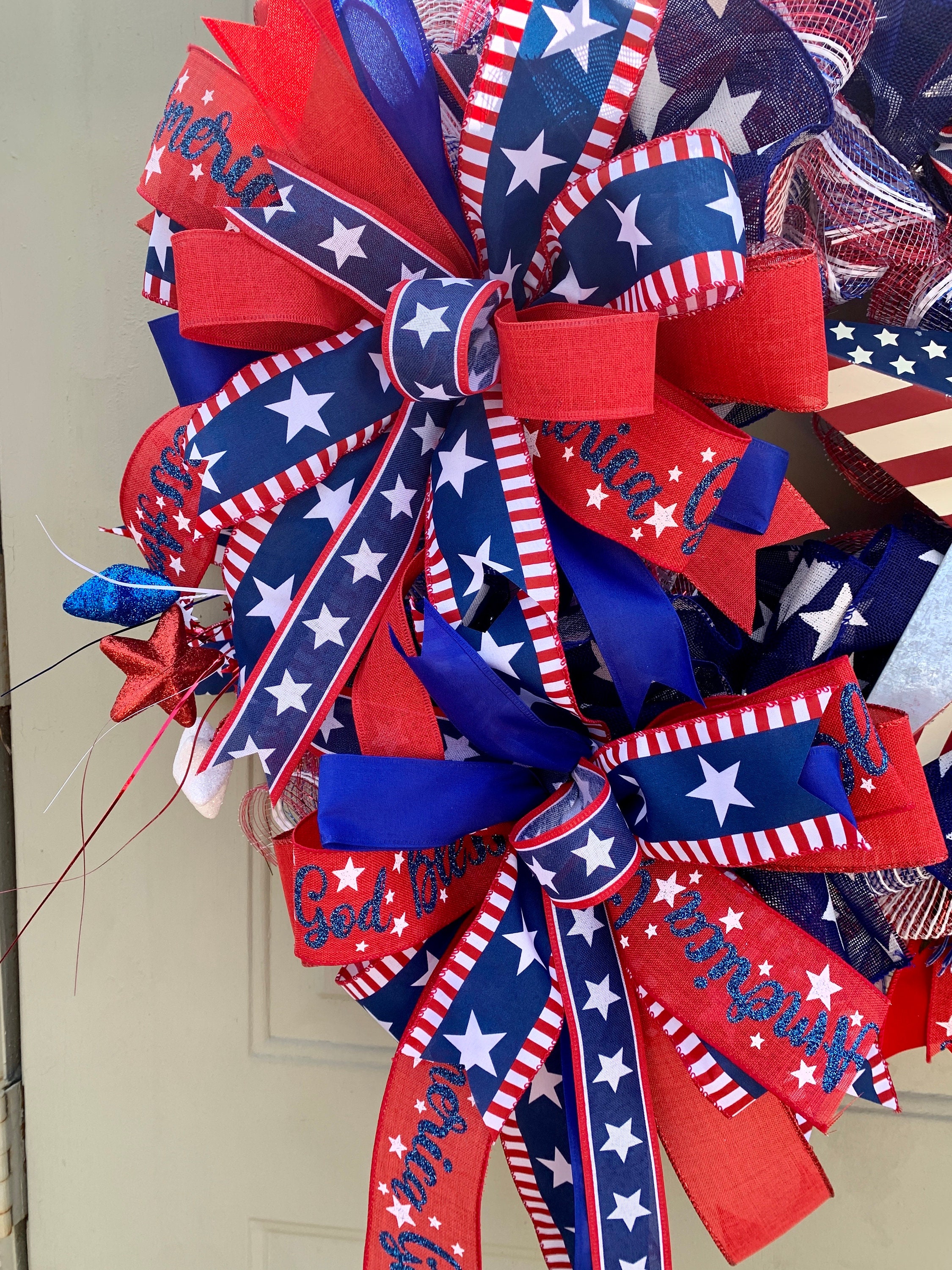 Americana Mesh Wreath for Front Door, Independence Front Door ...