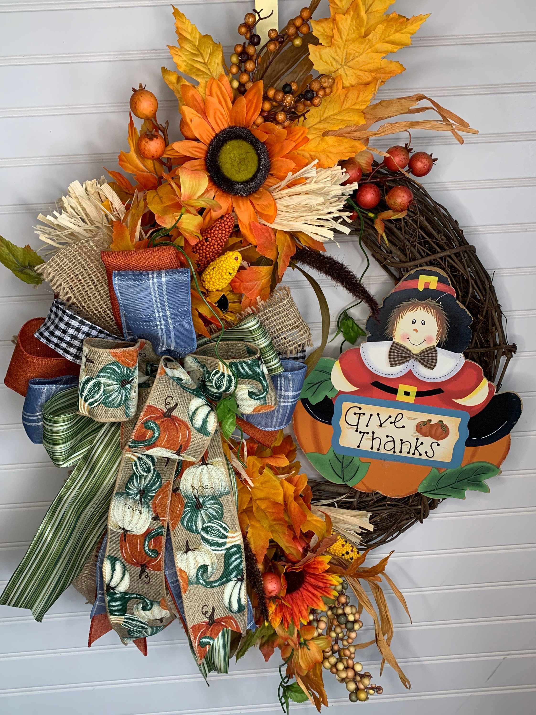 Give Thanks Wreath Thanksgiving Front Door Wreath Fall - Etsy