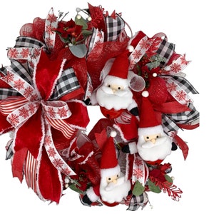 Red and White Santa wreath, Holiday Christmas Deco Mesh Wreath, Whimsical Christmas Wreath Front Door