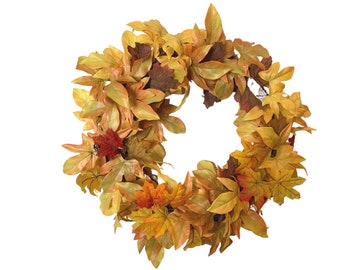 Harvest Yellow Maple Leaf Wreath for front door, Yellow Fall Leaves Wreath, Gold Yellow Wreath, Autumn Foliage Wreath for porch decoration