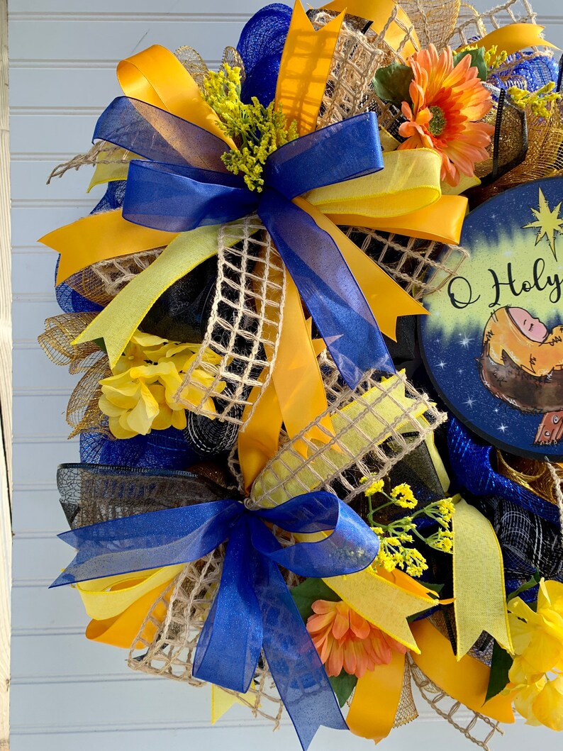 O Holy Night Christmas Wreath for Front Door, Religious Deco Mesh ...
