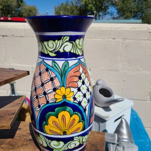 Talavera Vase Mexico Tall Cobalt Floral