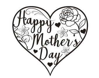 Happy Mother's Day heart SVG PNG JPG instant download for Silhouette Studio, Circuit Design Space with commercial license