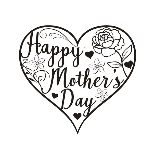 Happy Mother's Day heart SVG PNG JPG instant download for Silhouette Studio, Circuit Design Space with commercial license