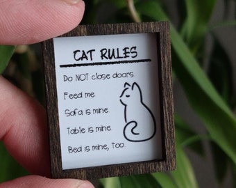 Dollhouse Miniature "Cat Rules" Wall Art