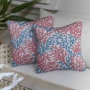 Dollhouse Coral Beach Pillow/Miniature Coastal Accent Throw Pillow - 1:12 Scale