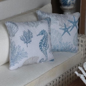 Dollhouse Beach Decorative Pillow/Miniature Coastal Accent Throw Pillow - 1:12 Scale