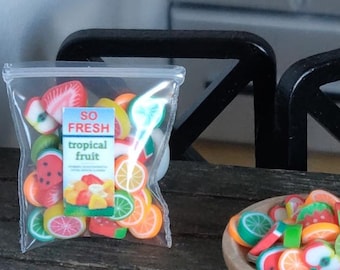 Dollhouse Miniature Tropical Fruit Bag/ Fruit Salad - 1:12 scale