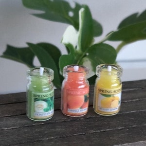 Lot de 3 - Bougies parfumées en pot pour maison de poupée - Ensemble printanier / Bougies parfumées miniatures
