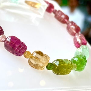 6.5-7mm Natural AA Tourmaline Dragon Tortoise shape carved Bracelet  Big wealth and Luck symbol. Clear crystal