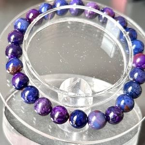 8-8.2mm Natural AA purple and blue Sugilite round beads bracelet. Pay extra HK 200 if need to issue certificate