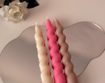 Set of 2 Handmade Twisted Taper Candles - Decorative Soy Wax Candles, Unique Home Decor