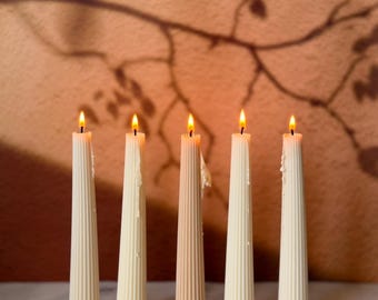 Ribbed Soy Wax Taper Candles (Set of 2) - Handmade Home Decor