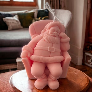 Santa Claus in Chair Candle Handmade Soy Wax Holiday Home Decor Gift