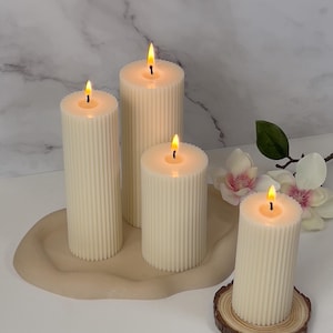 Set of 4 Ribbed Pillar Candles - Soy Wax Candle - Striped Candle - Scented Candle - Handmade Gift - Home Decor